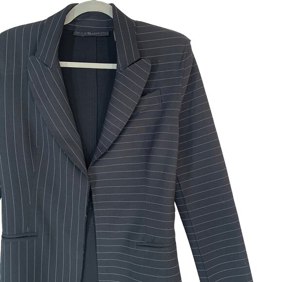 Norma Kamali Pinstripe Blazer Women $ Black Stretch Tailored Workwear Jacket - Picture 3 of 13